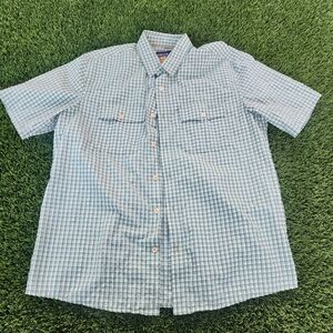 Orvis Active Fit Large Mens Green Checkered Shirt Short Sleeve Seersucker Pucker